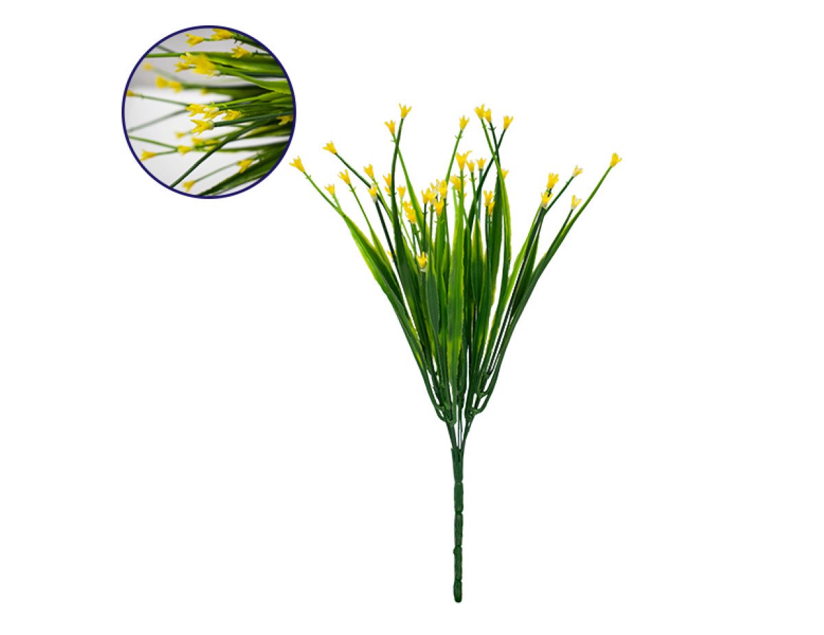 GloboStar® 09078 Τεχνητό Φυτό Διακοσμητικό Μπουκέτο Aphyllanthes Κίτρινο M17cm x Υ30cm Π17cm με 7 Κλαδάκια