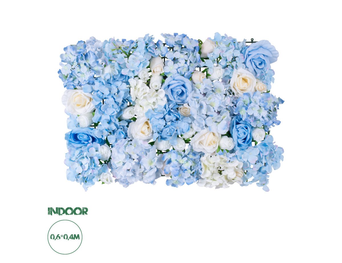 GloboStar® Artificial Garden ROSES STORY 20353 Τεχνητό Διακοσμητικό Πάνελ Λουλουδιών - Κάθετος Κήπος σύνθεση Μπλε & Μπεζ Τριαντάφυλλα Μ40 x Π60 x Υ10cm