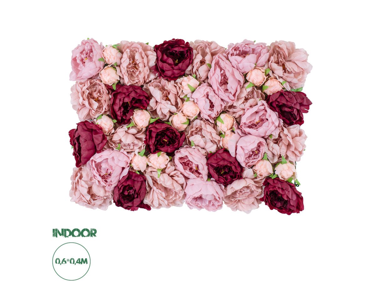 GloboStar® Artificial Garden ROSES STORY 20355 Τεχνητό Διακοσμητικό Πάνελ Λουλουδιών - Κάθετος Κήπος σύνθεση Ροζ & Βυσσινί Τριαντάφυλλα Μ40 x Π60 x Υ8cm