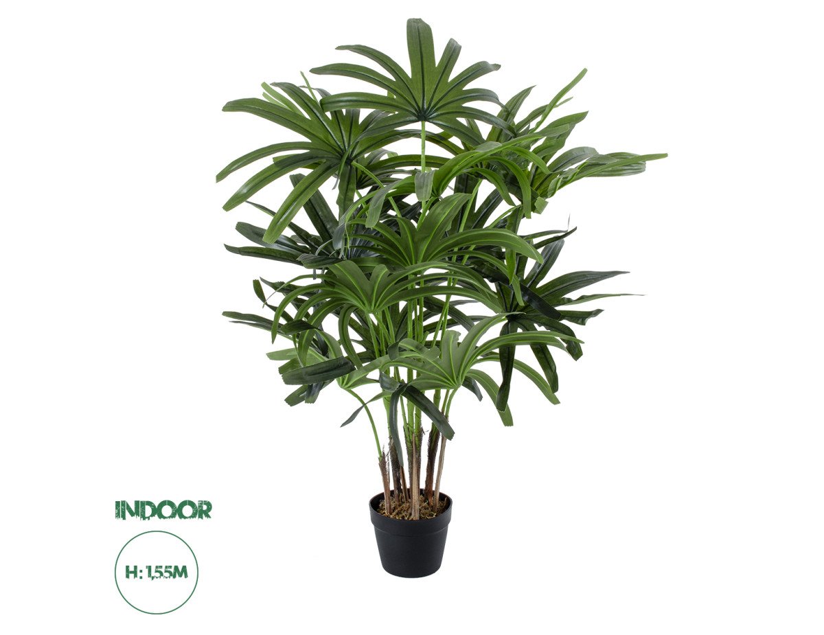 GloboStar® Artificial Garden BROADLEAF LADY PALM TREE 20386 Τεχνητό Διακοσμητικό Φυτό Πλατύφυλλος Φοίνικας Μπαμπού Υ120cm