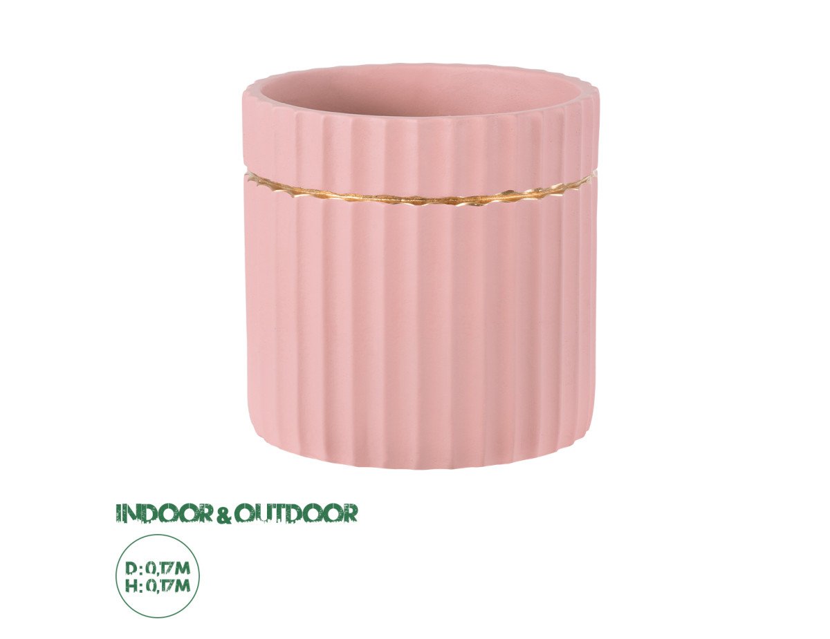 GloboStar® Artificial Garden RETHYMNO 20456 Πήλινο Κεραμικό Κασπώ Γλάστρα - Flower Pot Ροζ με Χρυσό Φ17cm x Υ17cm