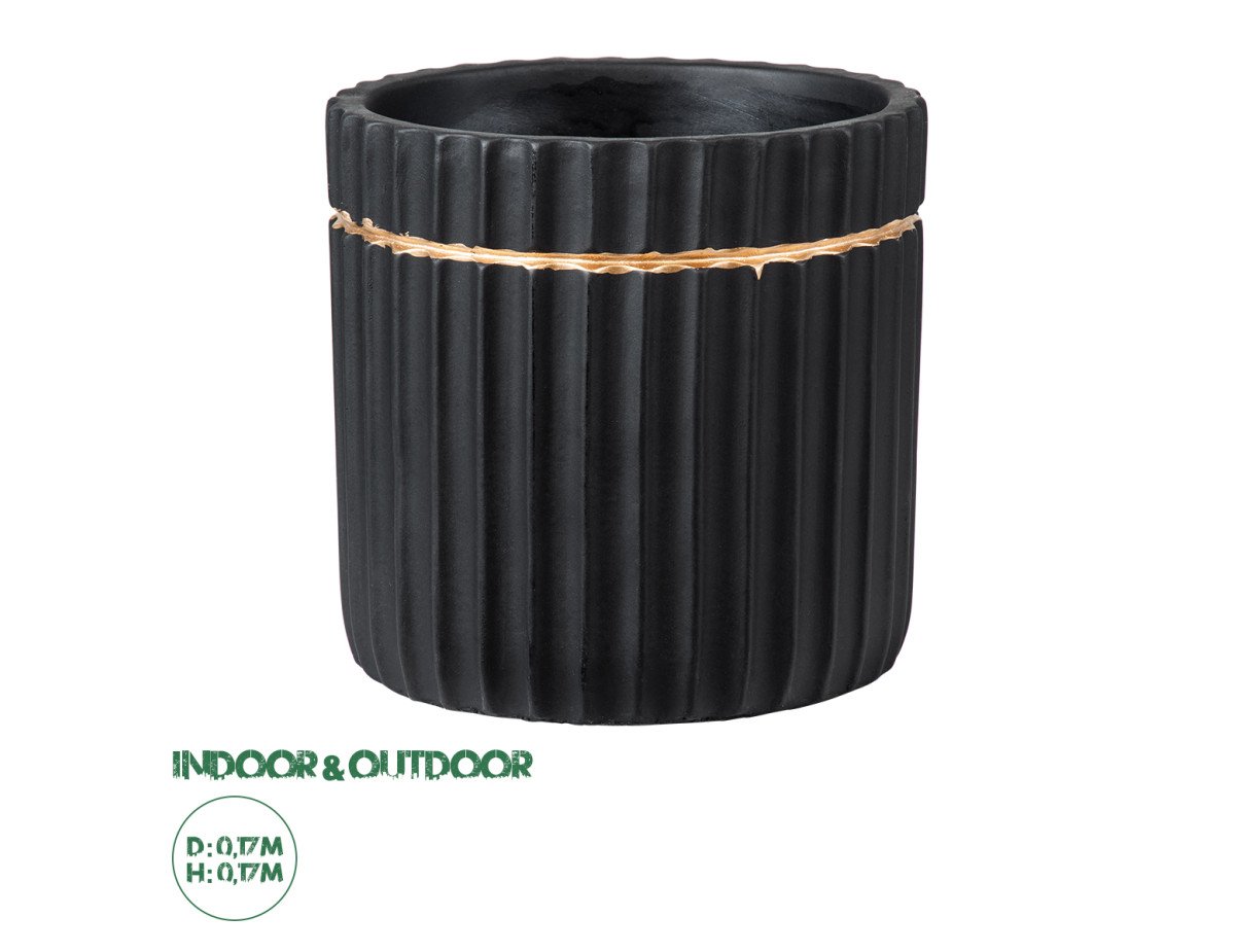 GloboStar® Artificial Garden KOS 20457 Πήλινο Κεραμικό Κασπώ Γλάστρα - Flower Pot Μαύρο με Χρυσό Φ17cm x Υ17cm