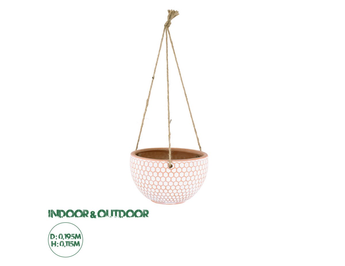 GloboStar® Artificial Garden CHIOS 20462 Κρεμαστό Πήλινο Κεραμικό Κασπώ Γλάστρα - Flower Pot Κεραμιδί με Λευκό Φ19.5cm x Υ11.5cm