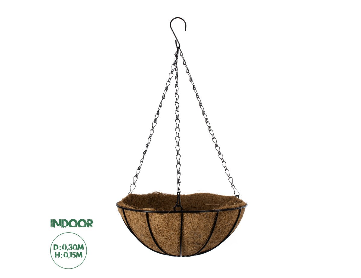 GloboStar® Artificial Garden SALAMINA 20480 Κρεμαστό Κασπώ Γλάστρα - Flower Pot από Φλοιό Καρύδας Καφέ Φ30cm x Υ15cm