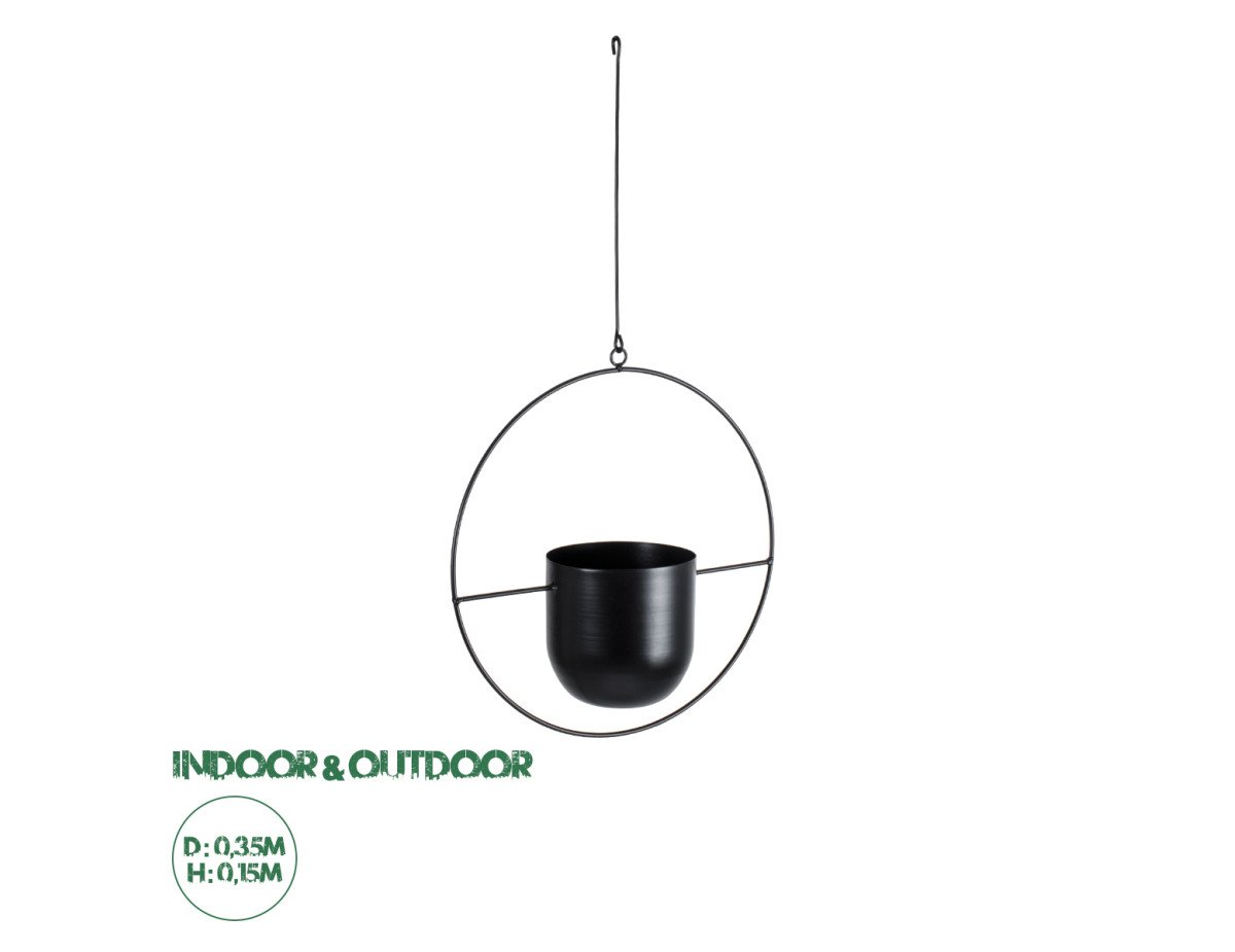 GloboStar® Artificial Garden TILOS 20485 Κρεμαστό Μεταλλικό Κασπώ Γλάστρα - Flower Pot Μαύρο Φ35cm x Υ15cm