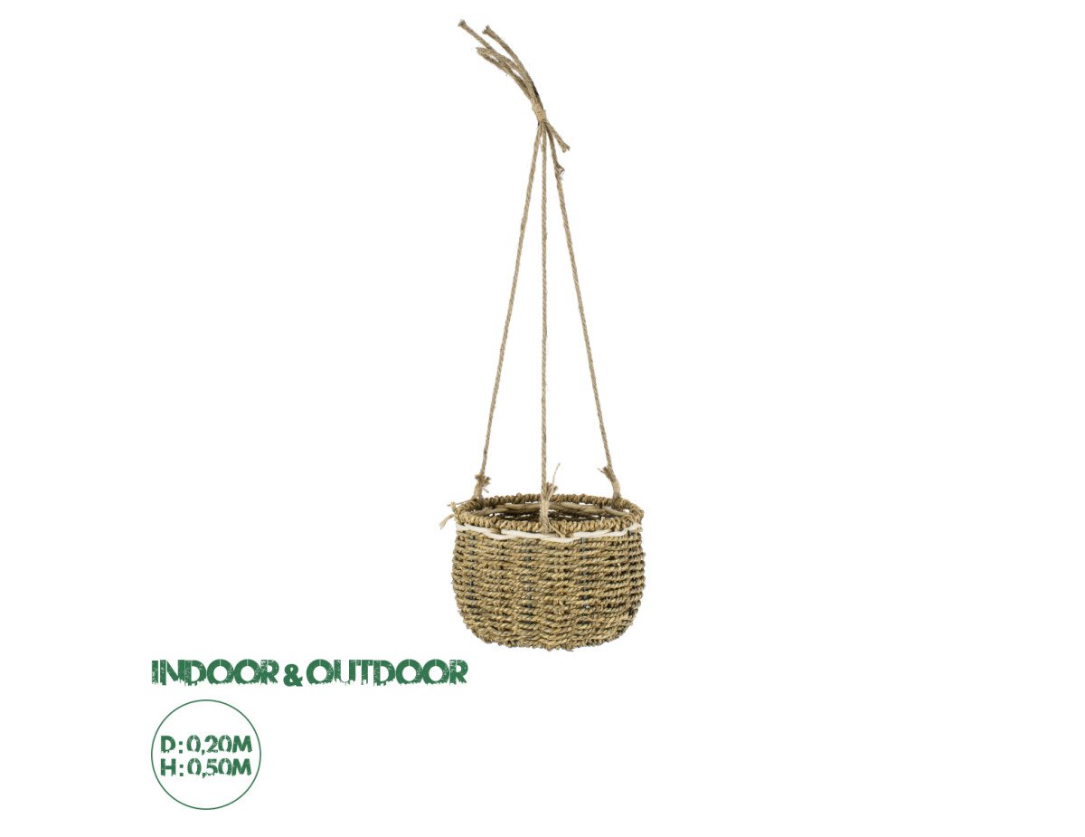 GloboStar® Artificial Garden POROS 20489 Κρεμαστό Πλεκτό Καλάθι - Κασπώ Γλάστρα - Flower Pot Μπεζ Φ20cm x Υ50cm