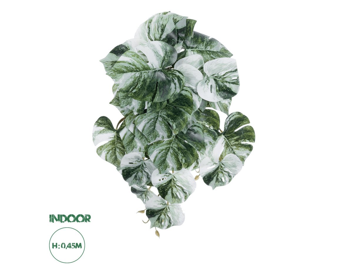 GloboStar® Artificial Garden ALBINO MONSTERA HANGING PLANT 20609 - Τεχνητό Διακοσμητικό Κρεμαστό Φυτό Μονστέρα Υ45cm