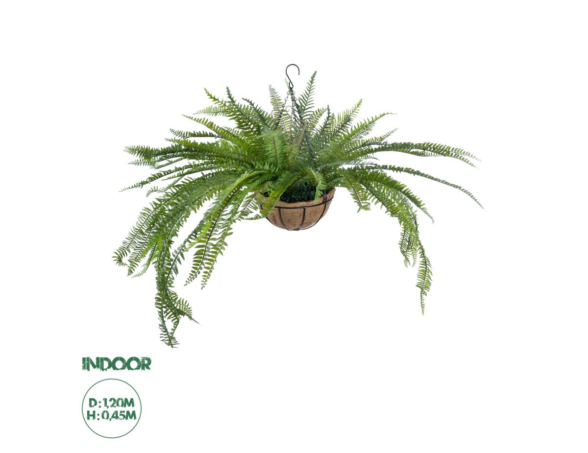 GloboStar® Artificial Garden FERN HANGING PLANT 20624 Τεχνητό Κρεμαστό Διακοσμητικό Φυτό Φτέρης Y45cm