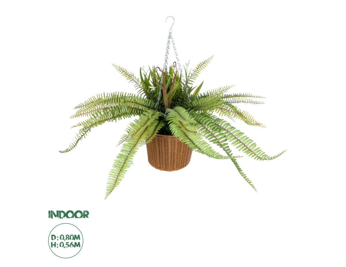 GloboStar® Artificial Garden FERN HANGING BOUQUET PLANT 20629 Τεχνητό Κρεμαστό Διακοσμητικό Φυτό Φτέρης  Y56cm