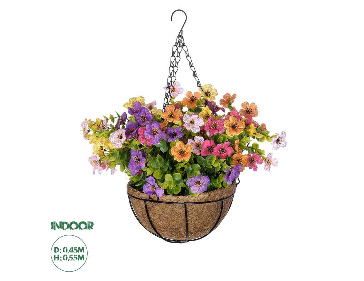 GloboStar® Artificial Garden GERBERA HANGING PLANT 20635 Τεχνητό Κρεμαστό Διακοσμητικό Φυτό Ζέρμπερας Y55cm