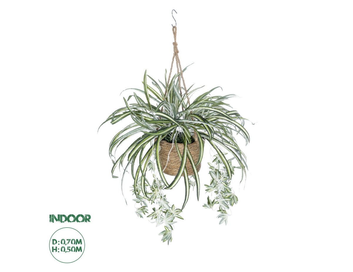 GloboStar® Artificial Garden CHLOROPHYTUM COMOSUM HANGING PLANT 20638 Τεχνητό Κρεμαστό Διακοσμητικό Χλωρόφυτο  Y50cm