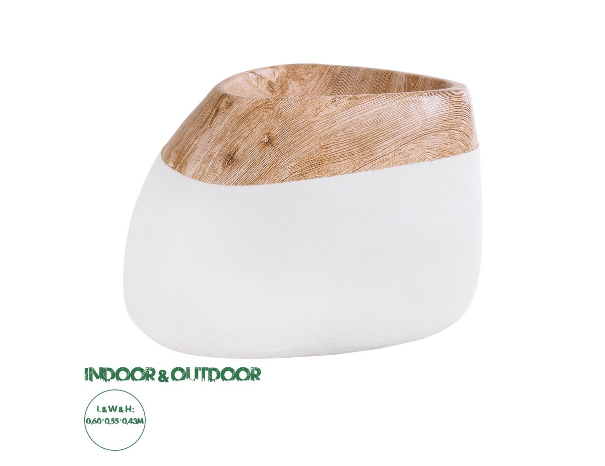 GloboStar® Artificial Garden PANDORA 20705 Επιδαπέδιο Πολυεστερικό Τσιμεντένιο Κασπώ Γλάστρα - Flower Pot Λευκό με Καφέ Μ60 x Π55 x Υ43cm