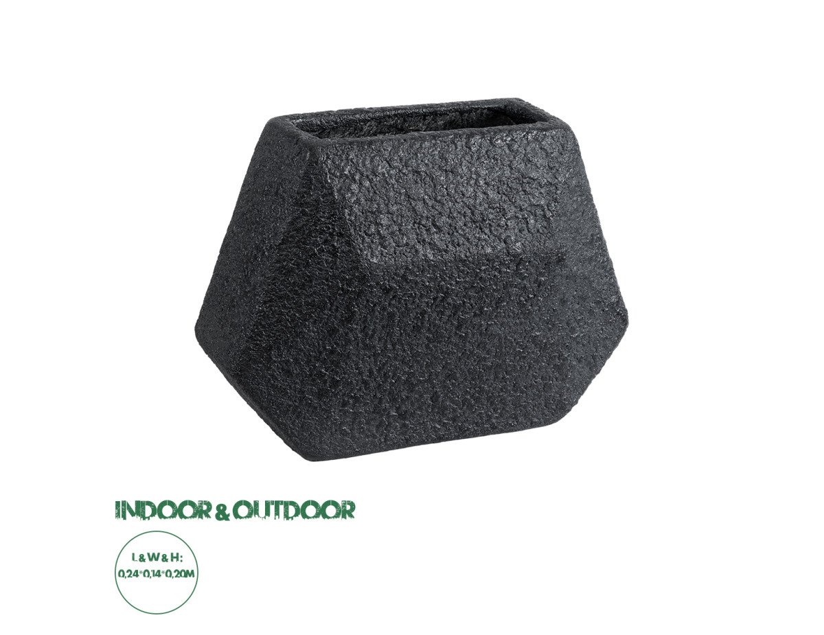 GloboStar® Artificial Garden GREENWICH 20787 Επιδαπέδιο Πολυεστερικό Τσιμεντένιο Κασπώ Γλάστρα - Flower Pot Μαύρο Μ24 x Π14 x Υ20cm