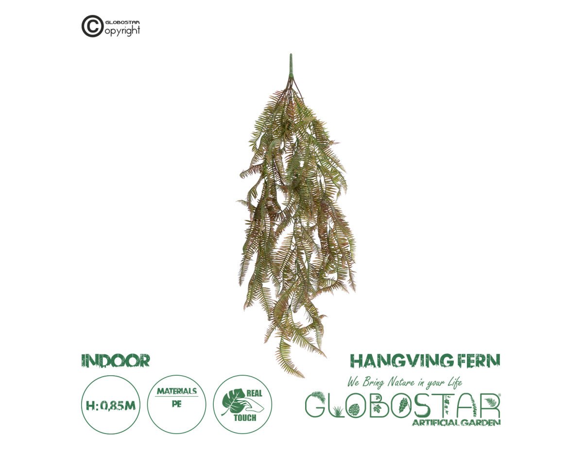 GloboStar® Artificial Garden HANGING FERN BRANCH  20832 Τεχνητό Διακοσμητικό Κρεμαστό κλαδί Φτέρης Μ30 x Π8 x Υ87cm