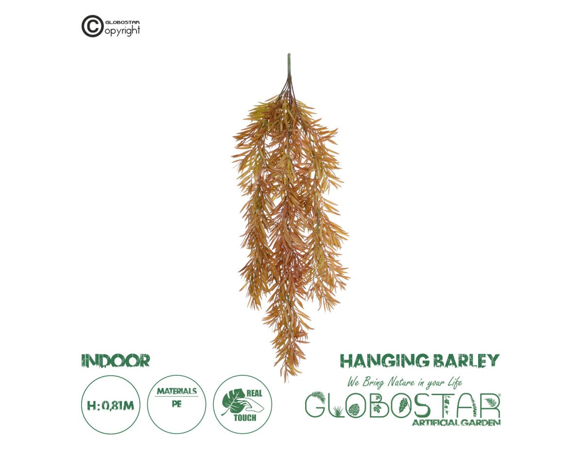 GloboStar® Artificial Garden HANGING BARLEY 20856 Τεχνητό Διακοσμητικό Κρεμαστό Φυτό Κριθάρι Μ26 x Π15 x Υ81cm