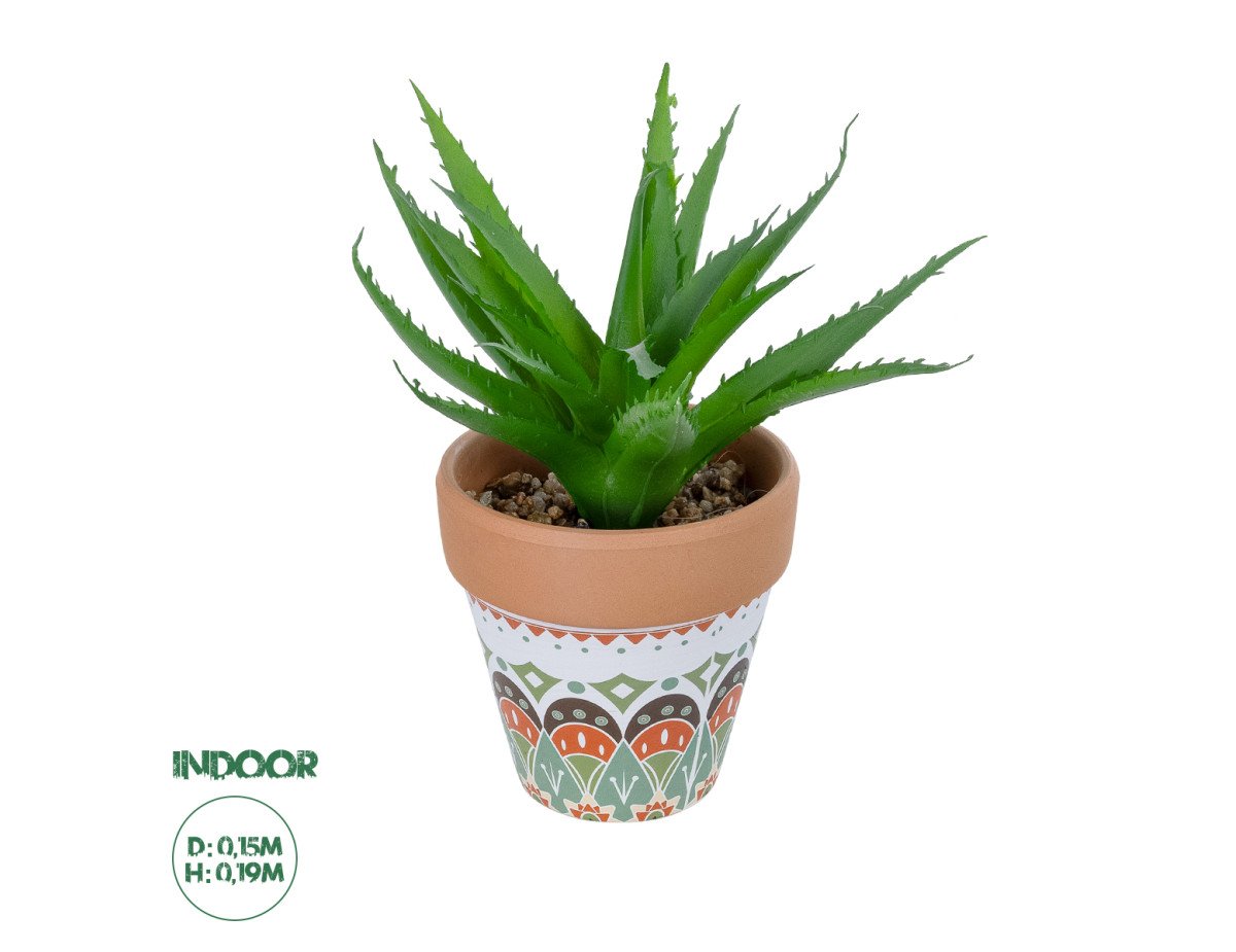 GloboStar® Artificial Garden SUCCULENT ALOE POTTED PLANT 21054 Διακοσμητικό Φυτό Αλόη  Φ15 x Υ19cm