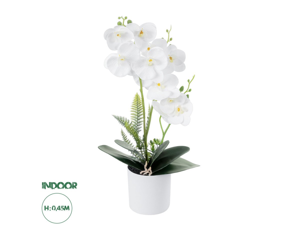 GloboStar® Artificial Garden WHITE ORCHID 21076 Διακοσμητικό Φυτό Λευκή Ορχιδέα Υ45cm