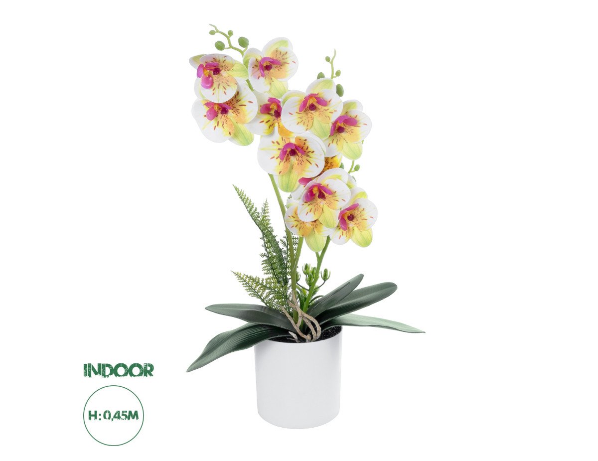 GloboStar® Artificial Garden WHITE - FUCHSIA ORCHID 21078 Διακοσμητικό Φυτό Λευκή - Φούξια Ορχιδέα Υ45cm