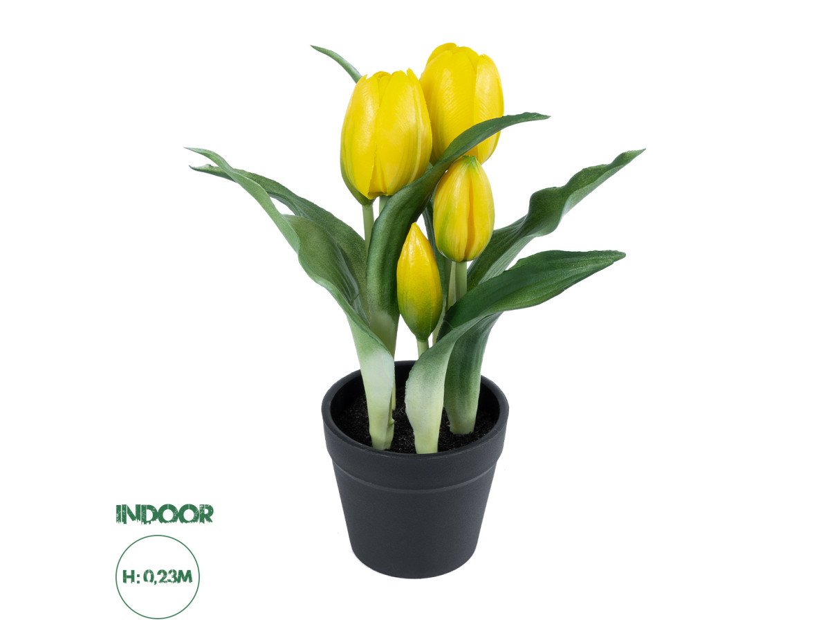 GloboStar® Artificial Garden YELLOW TULIP 21093 Διακοσμητικό Φυτό Κίτρινη Τουλίπα Υ23cm