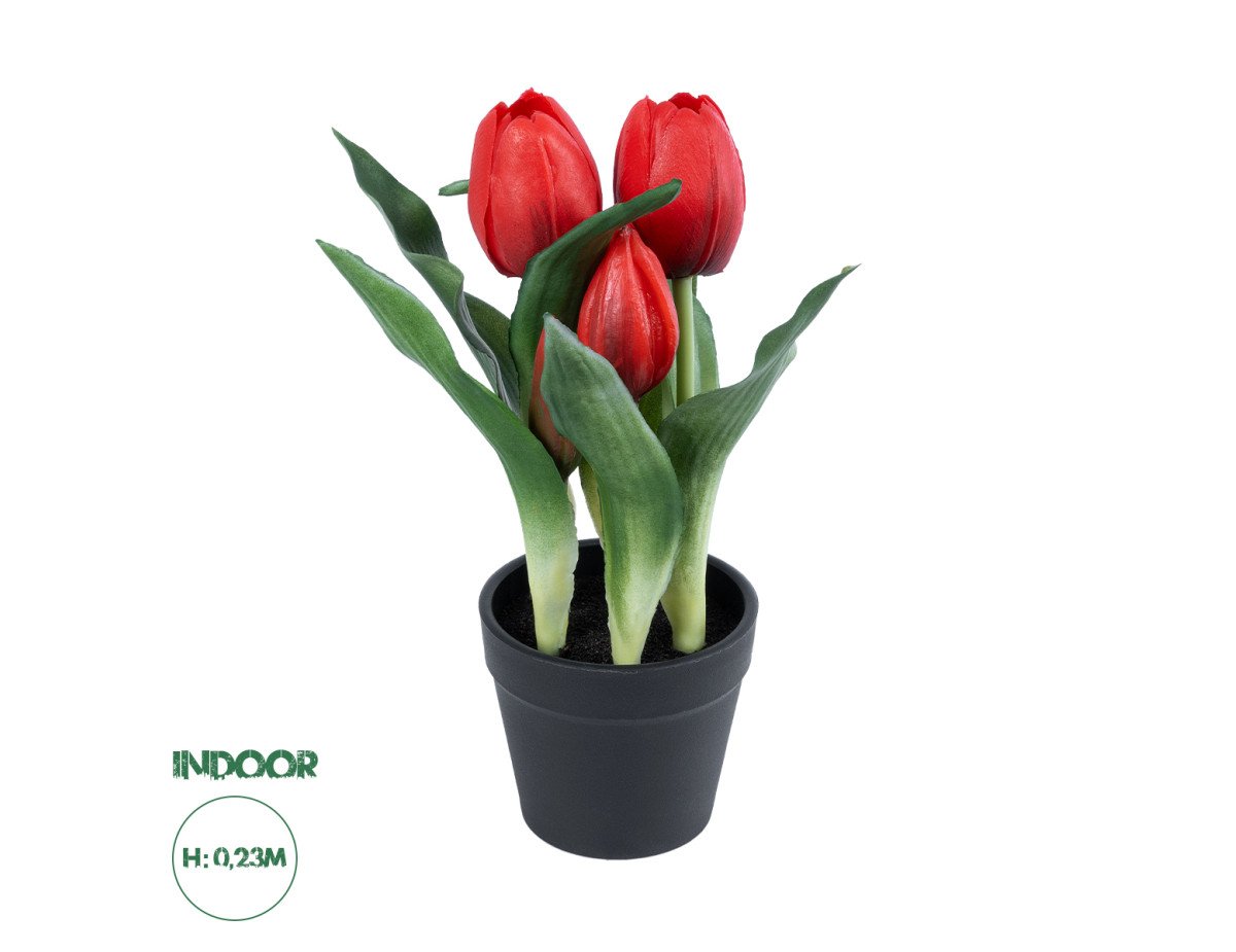 GloboStar® Artificial Garden RED TULIP 21094 Διακοσμητικό Φυτό Κόκκινη Τουλίπα Υ23cm