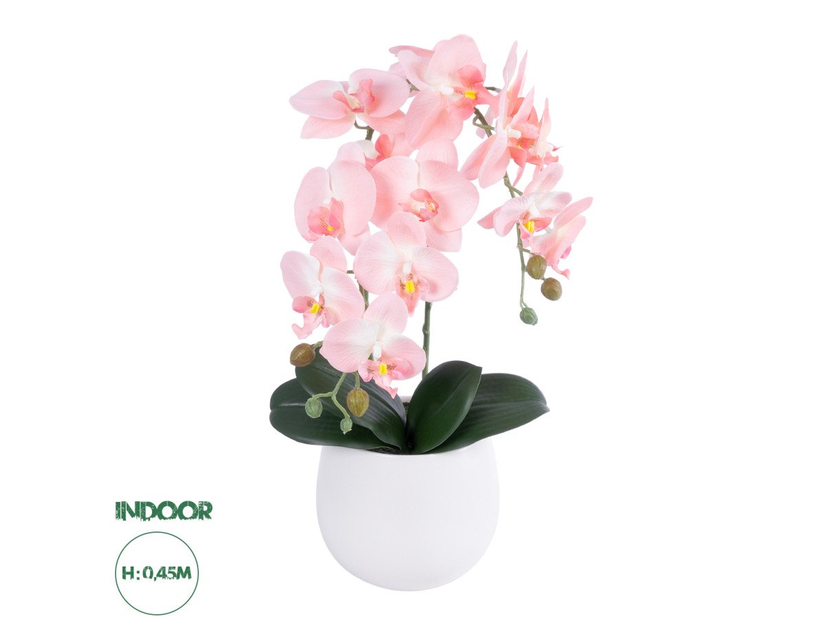 GloboStar® Artificial Garden SALMON ORCHID 21118 Διακοσμητικό Φυτό Ροζ-Πορτοκαλί Ορχιδέα Υ45cm