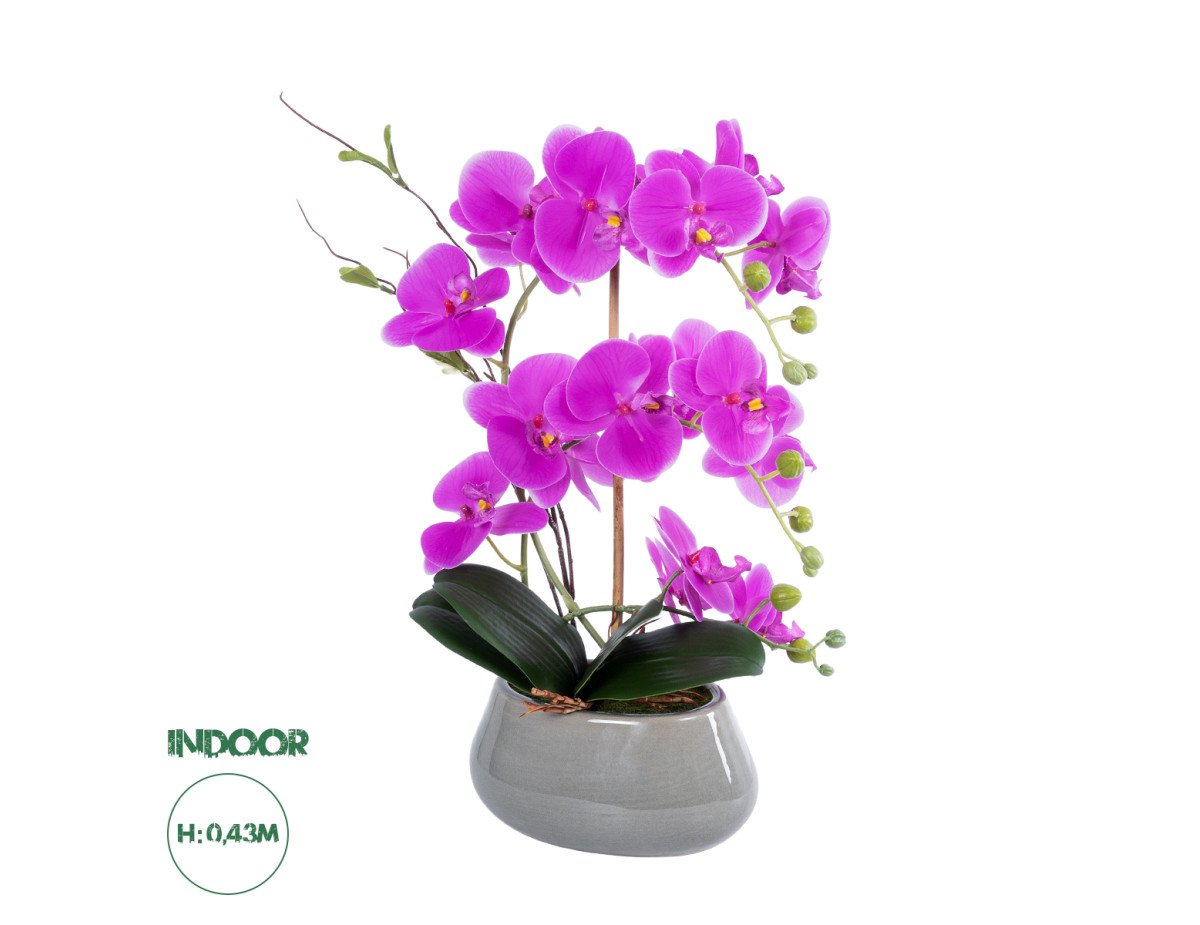 GloboStar® Artificial Garden HOT PINK ORCHID 21119 Διακοσμητικό Φυτό  Έντονο Ροζ Ορχιδέα Υ43cm