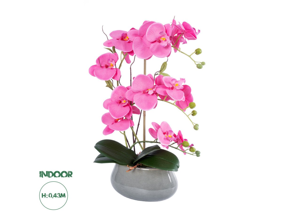 GloboStar® Artificial Garden PINK ORCHID 21121 Διακοσμητικό Φυτό Έντονο Ροζ Ορχιδέα Υ43cm