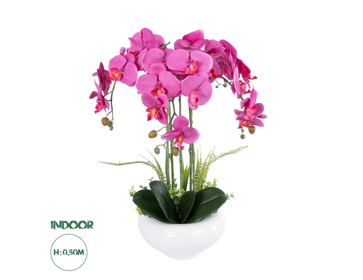 GloboStar® Artificial Garden DARK PINK ORCHID 21123 Διακοσμητικό Φυτό Φούξια Ορχιδέα Υ50cm