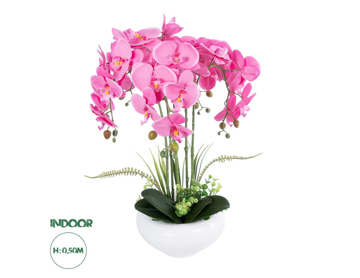 GloboStar® Artificial Garden PINK ORCHID 21124 Διακοσμητικό Φυτό Ροζ Ορχιδέα Υ50cm