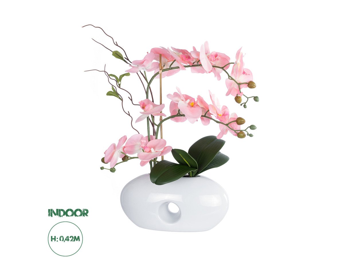 GloboStar® Artificial Garden PINK ORCHID 21126 Διακοσμητικό Φυτό Ροζ Ορχιδέα Υ42cm