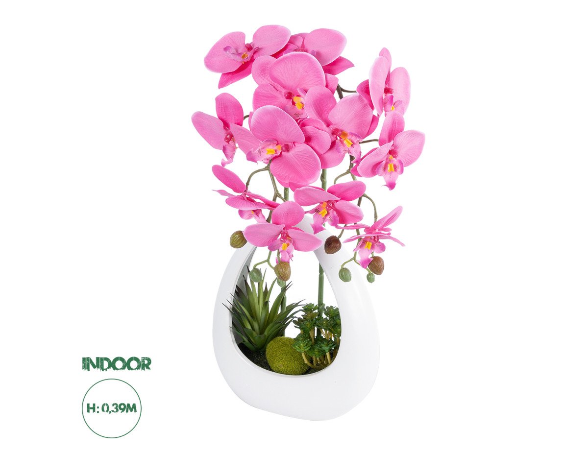 GloboStar® Artificial Garden HOT PINK ORCHID 21127 Διακοσμητικό Φυτό Έντονο Ροζ Ορχιδέα Υ39cm