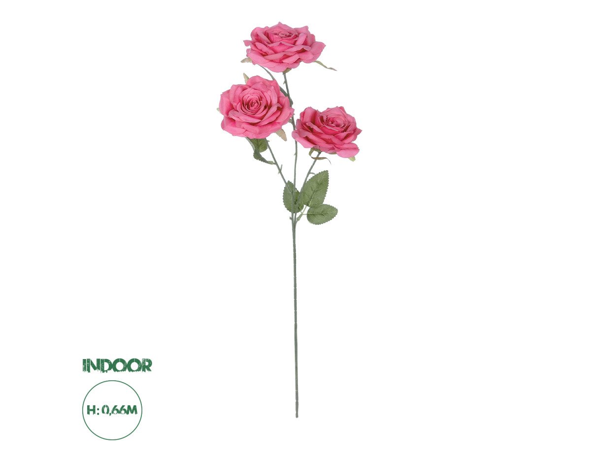 GloboStar® Artificial Garden  HOT PINK ROSE BRANCH 21135 Τεχνητό Διακοσμητικό Κλαδί Τριαντάφυλλο Έντονο Ροζ Y66cm