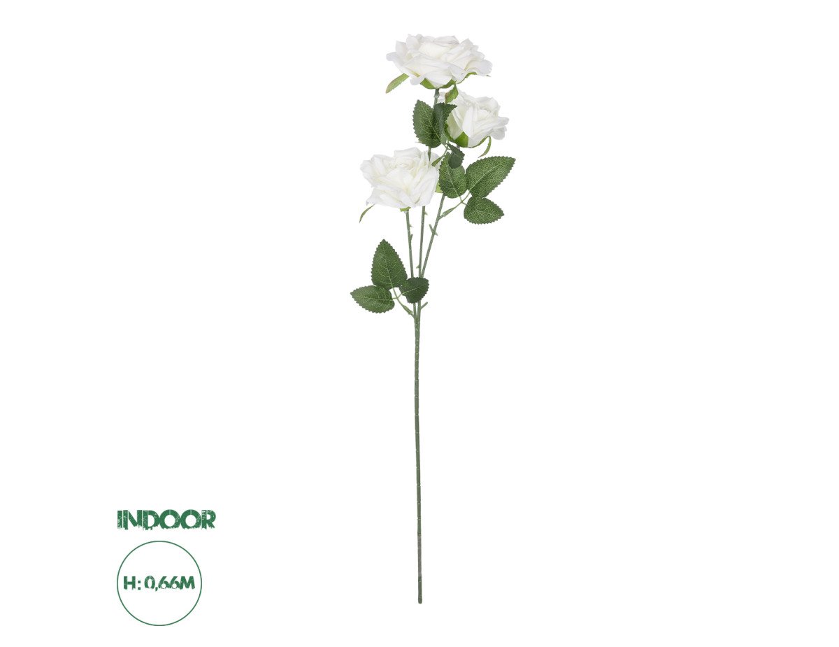 GloboStar® Artificial Garden WHITE ROSE BRANCH 21138 Τεχνητό Διακοσμητικό Κλαδί Λεύκο Τριαντάφυλλο Y66cm