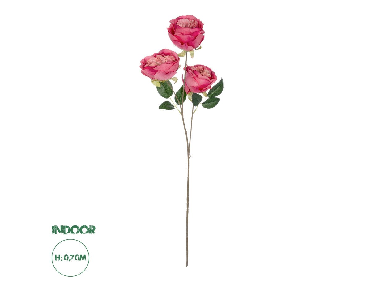 GloboStar® Artificial Garden HOT PINK ROSE BRANCH 21139 Τεχνητό Διακοσμητικό Κλαδί έντονο Ροζ Τριαντάφυλλο Y70cm