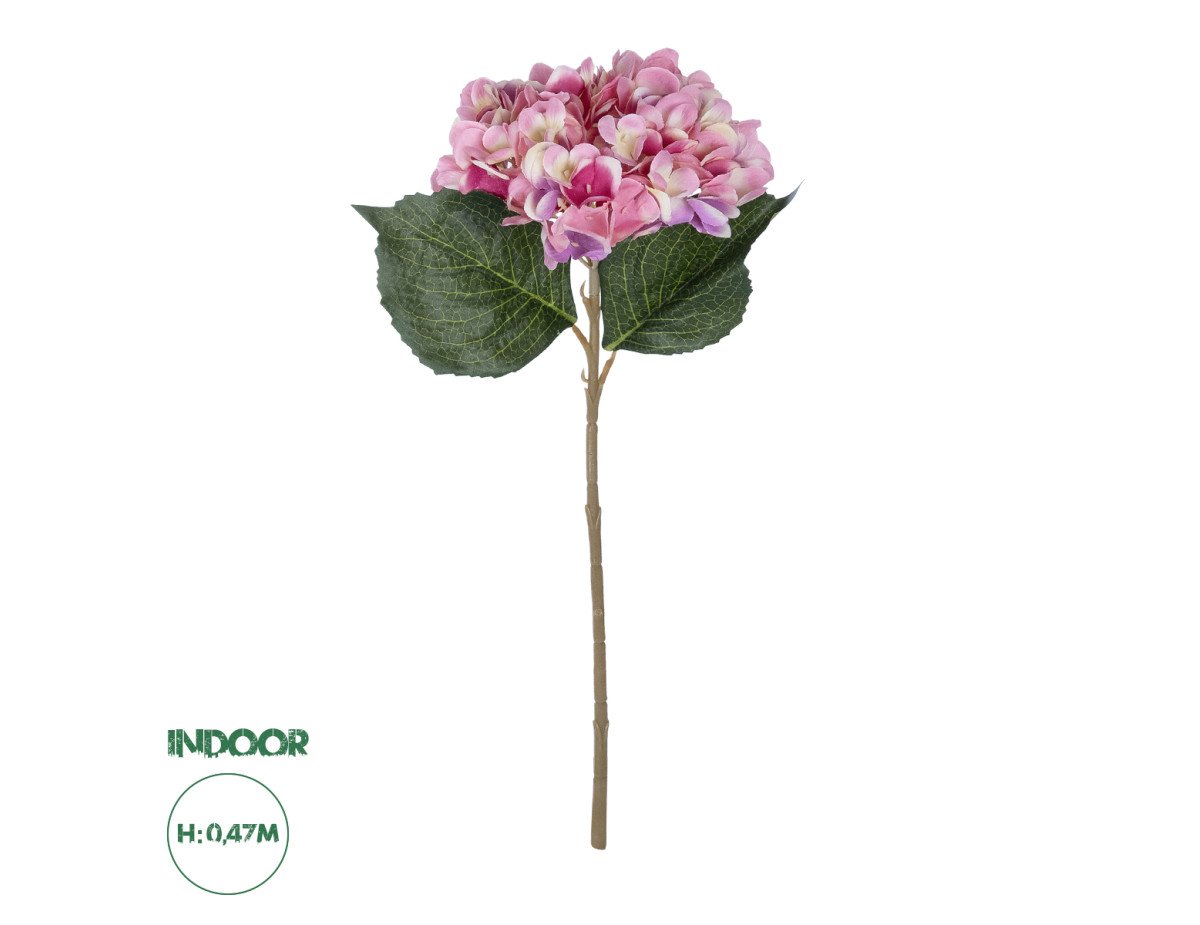 GloboStar® Artificial Garden PINK HYDRANGEA BRANCH 21140 Τεχνητό Διακοσμητικό Κλαδί έντονο Ροζ Ορτανσία Y47cm