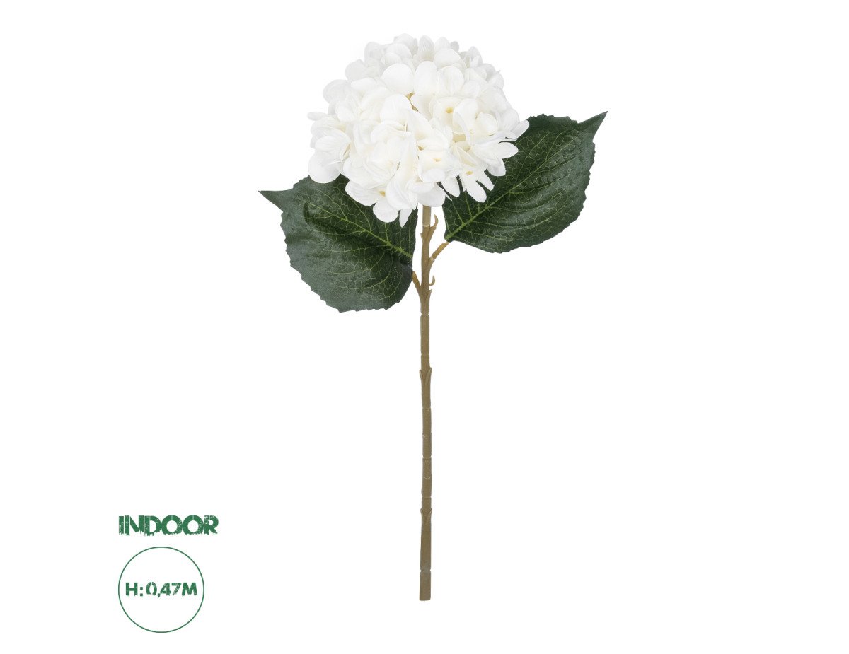 GloboStar® Artificial Garden WHITE HYDRANGEA BRANCH 21173 Τεχνητό Διακοσμητικό Κλαδί Ορτανσίας Λευκό  Y47cm