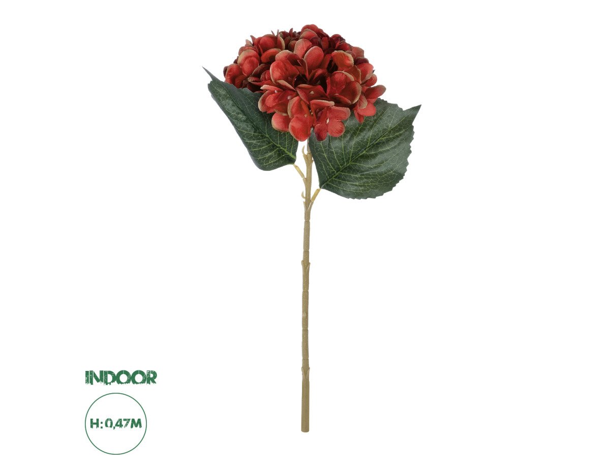 GloboStar® Artificial Garden RED HYDRANGEA BRANCH 21174 Τεχνητό Διακοσμητικό Κλαδί Ορτανσίας Κόκκινο  Y47cm