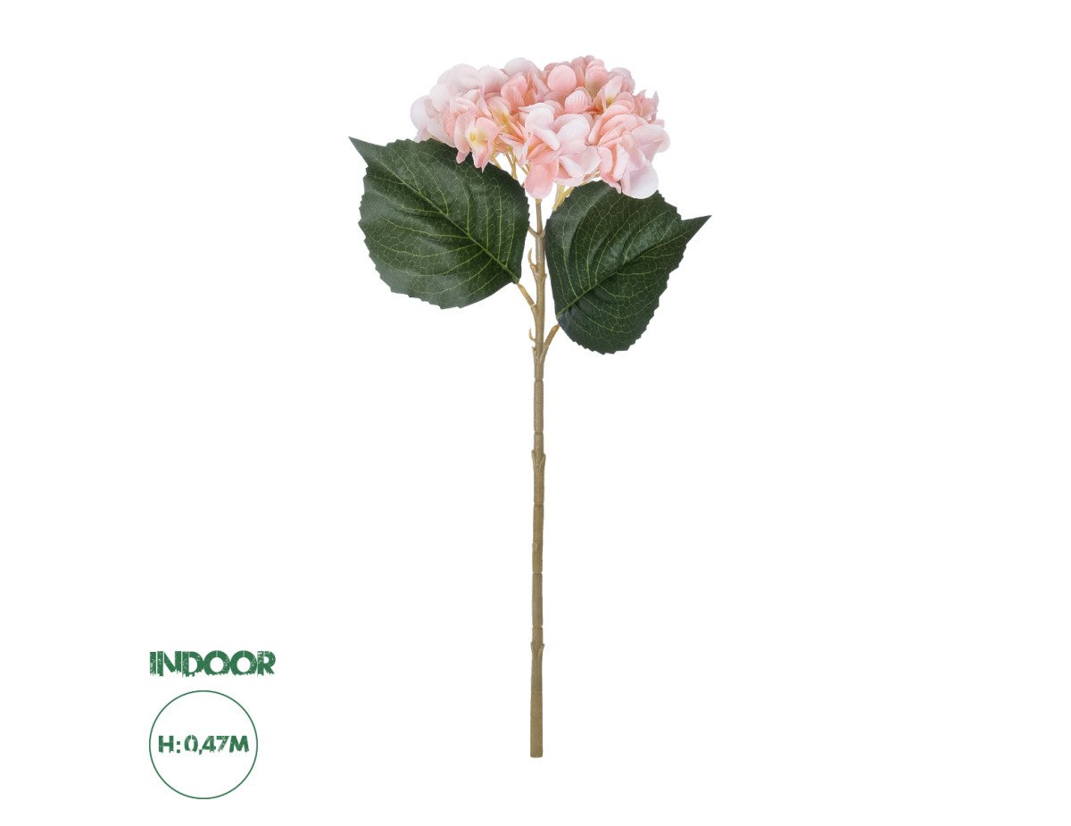 GloboStar® Artificial Garden SALMON HYDRANGEA BRANCH 21175 Τεχνητό Διακοσμητικό  Κλαδί Ορτανσίας Σαμπανιζέ  Y47cm