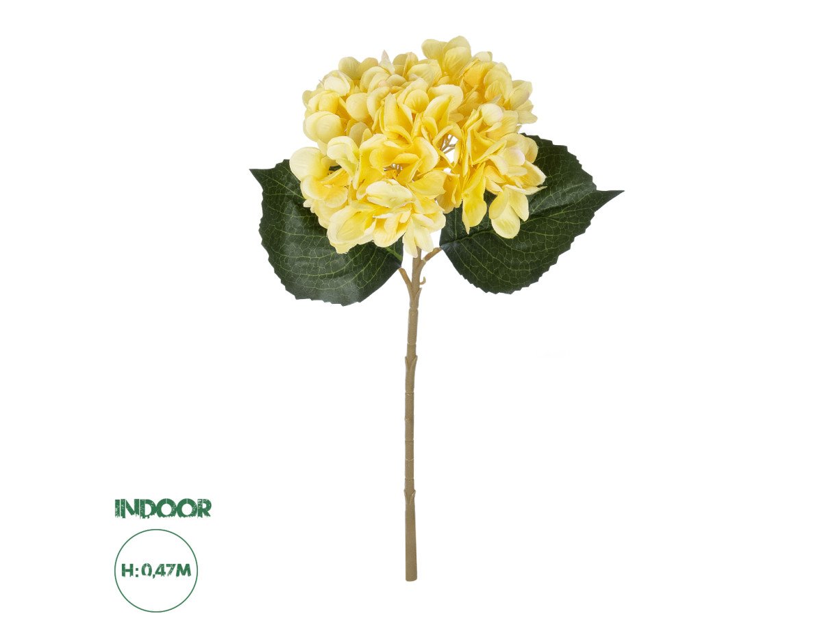 GloboStar® Artificial Garden YELLOW HYDRANGEA BRANCH 21176 Τεχνητό Διακοσμητικό Κλαδί Ορτανσίας Κίτρινης  Y47cm