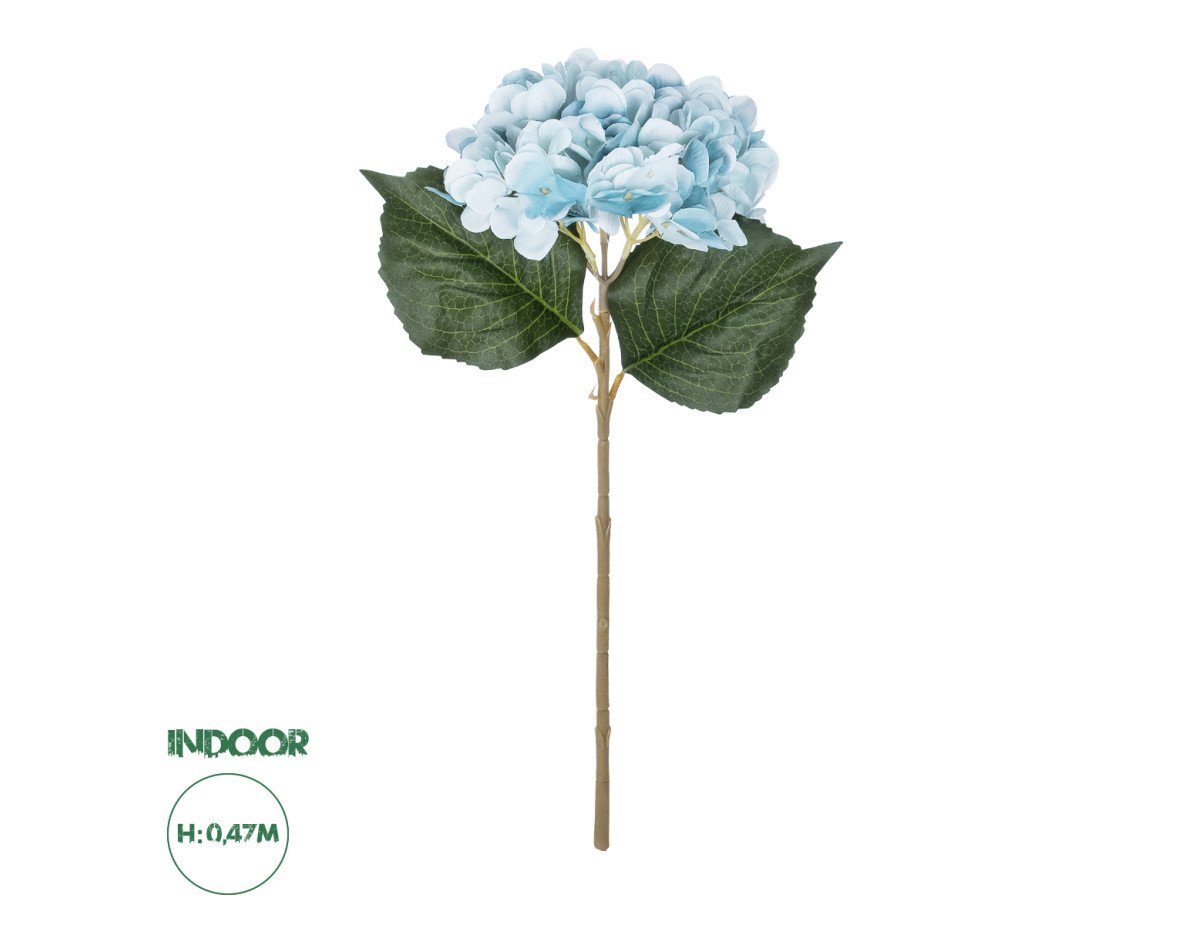 GloboStar® Artificial Garden SKY BLUE HYDRANGEA BRANCH 21177 Τεχνητό Διακοσμητικό Κλαδί Ορτανσίας Γαλάζιο  Y47cm