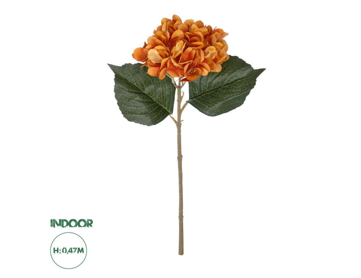 GloboStar® Artificial Garden ORANGE HYDRANGEA BRANCH 21179 Τεχνητό Διακοσμητικό Κλαδί Ορτανσίας Πορτοκαλί  Y47cm