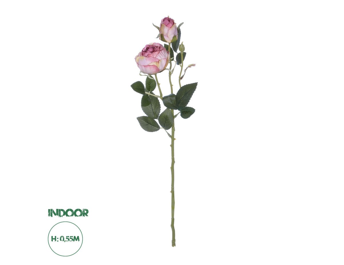 GloboStar® Artificial Garden PINK DAMASK CLIMBING ROSE BRANCH 21199 Τεχνητό Διακοσμητικό Κλαδί Τριαντάφυλλο Σαμπανιζέ Y55cm