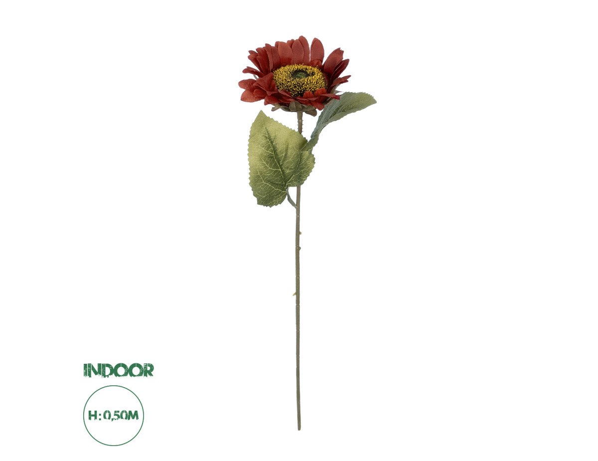 GloboStar® Artificial Garden RED SUNFLOWER  BRANCH 21214 Τεχνητό Διακοσμητικό Κλαδί Ηλιοτρόπιο Κόκκινο Y50cm