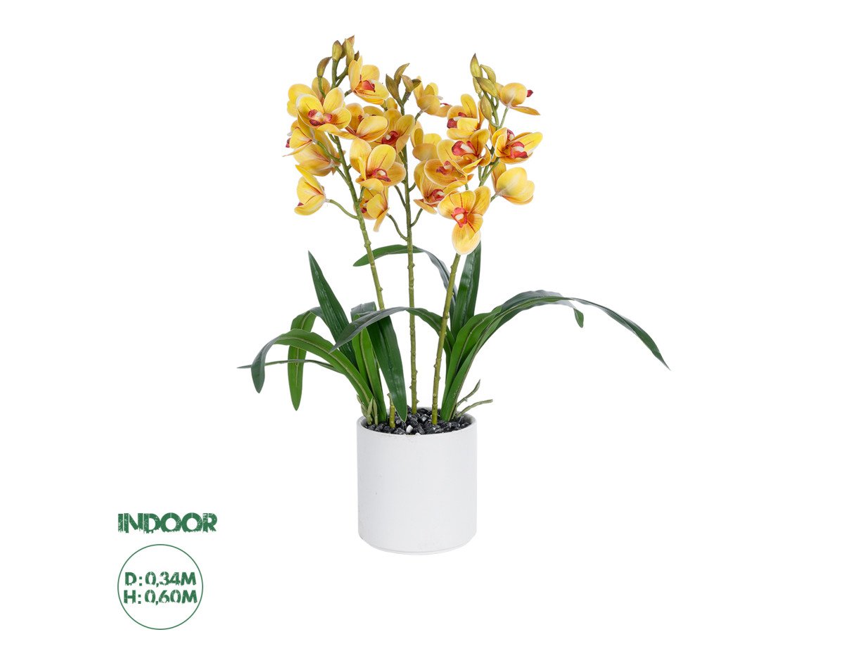 GloboStar® Artificial Garden YELLOW CHERRY CUMBIDIUM 21401 Διακοσμητικό Φυτό Κίτρινο Κυμβίδιο Υ60cm