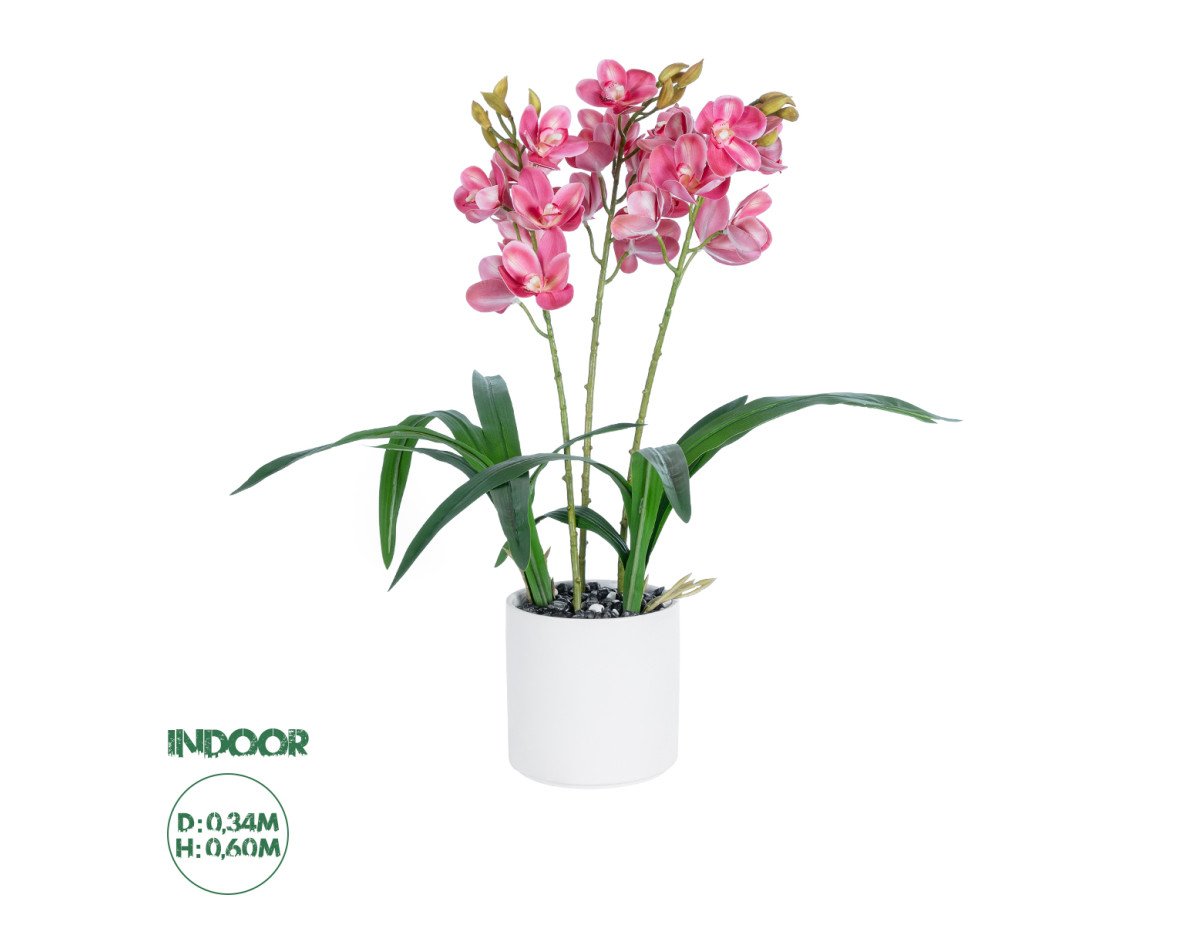 GloboStar® Artificial Garden PINK CHERRY CYMBIDIUM 21402 Διακοσμητικό Φυτό Φούξια Κυμβίδιο Υ60cm