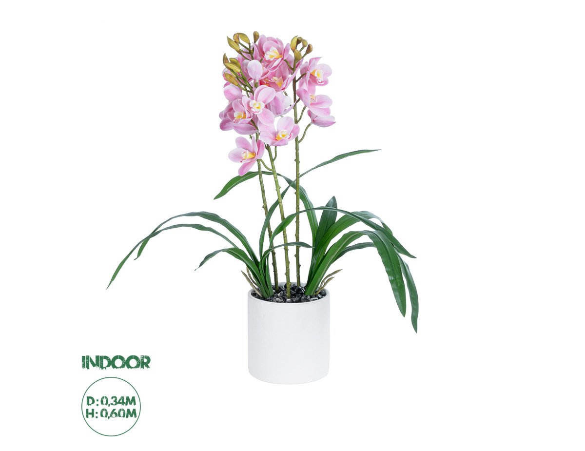 GloboStar® Artificial Garden PALE PINK CHERRY CYMBIDIUM 21403 Διακοσμητικό Φυτό Ροζ Κυμβίδιο Υ60cm