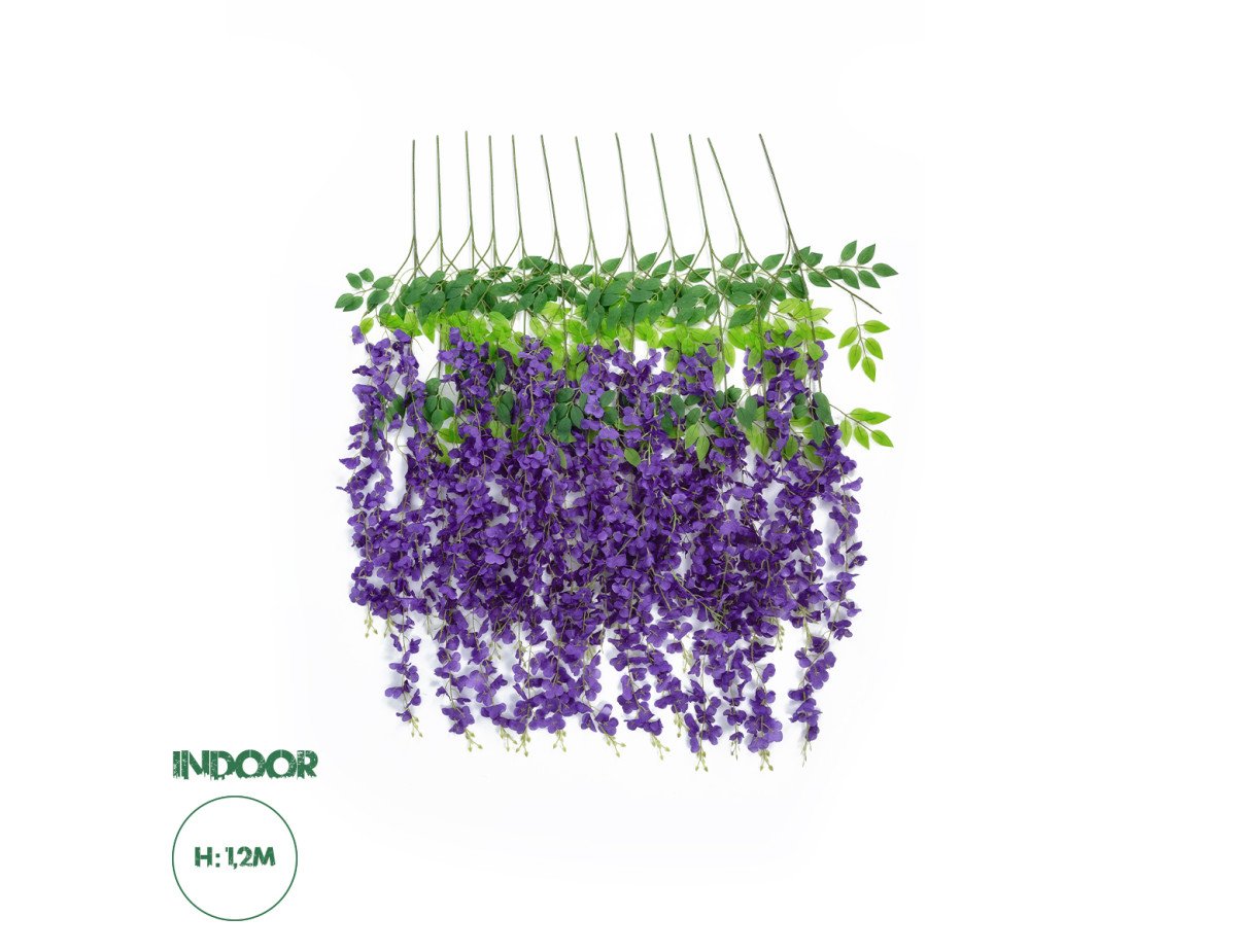 GloboStar® Artificial Garden VIOLET WISTERIA FLOWER BRANCH 21509 Σετ 12 Τεχνητά Διακοσμητικά κλαδιά Βιστέριας Βιολετί Φ45 x Υ120cm