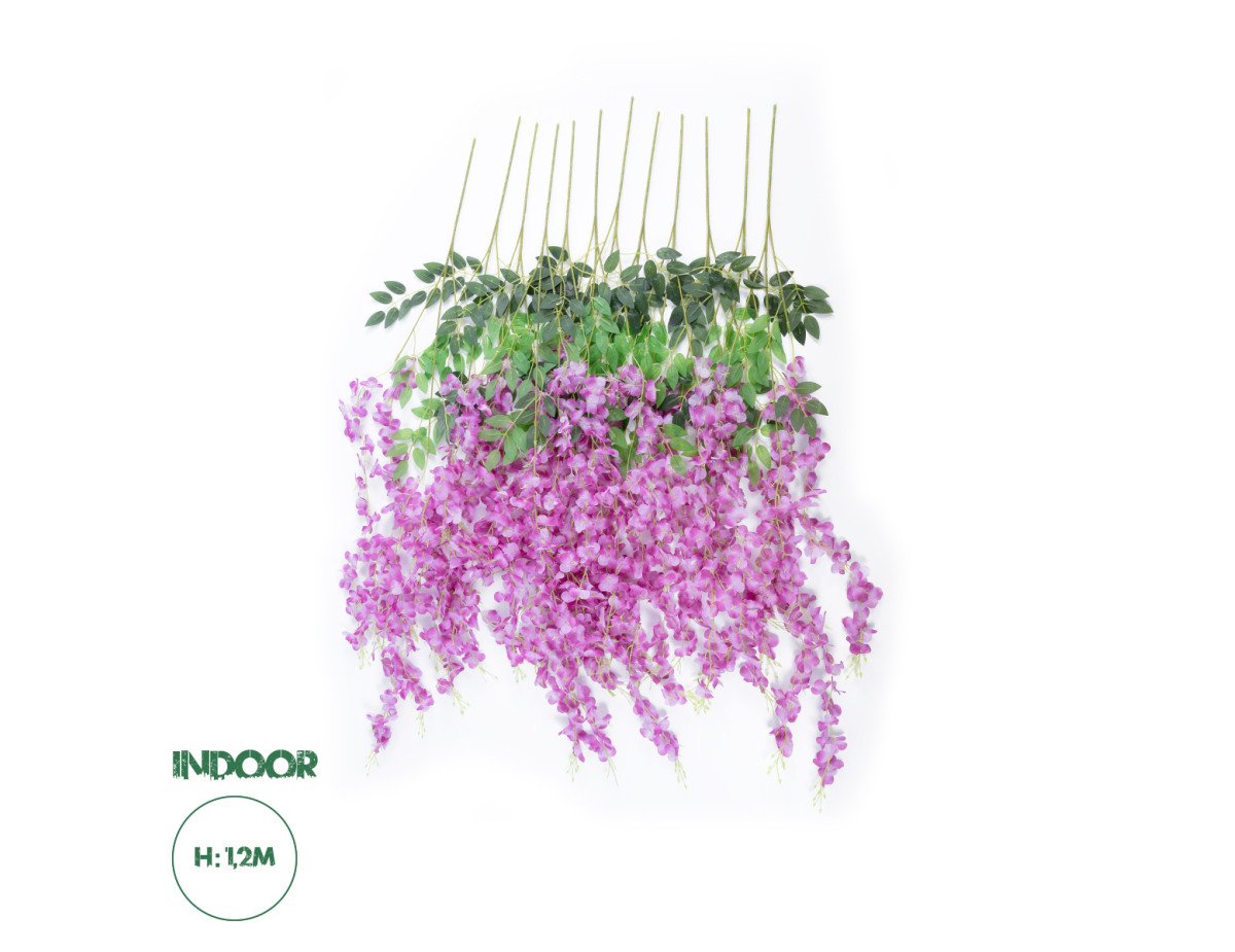 GloboStar® Artificial Garden PURPLE WISTERIA FLOWER BRANCH 21510 Σετ 12 Τεχνητά Διακοσμητικά κλαδιά Βιστέριας Μωβ Φ45 x Υ120cm