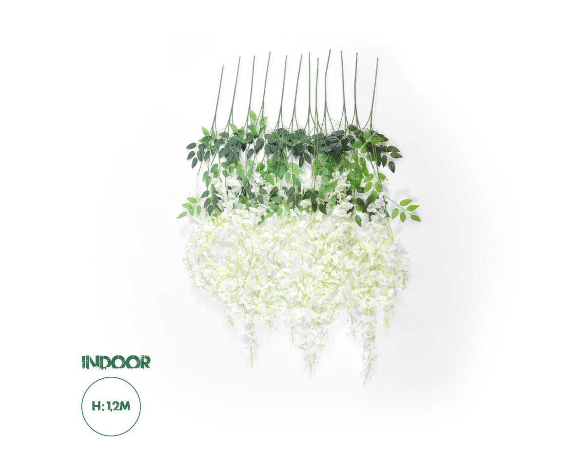 GloboStar® Artificial Garden WHITE WISTERIA FLOWER BRANCH 21513 Σετ 12 Τεχνητά Διακοσμητικά κλαδιά Βιστέριας Λευκό Φ45 x Υ120cm