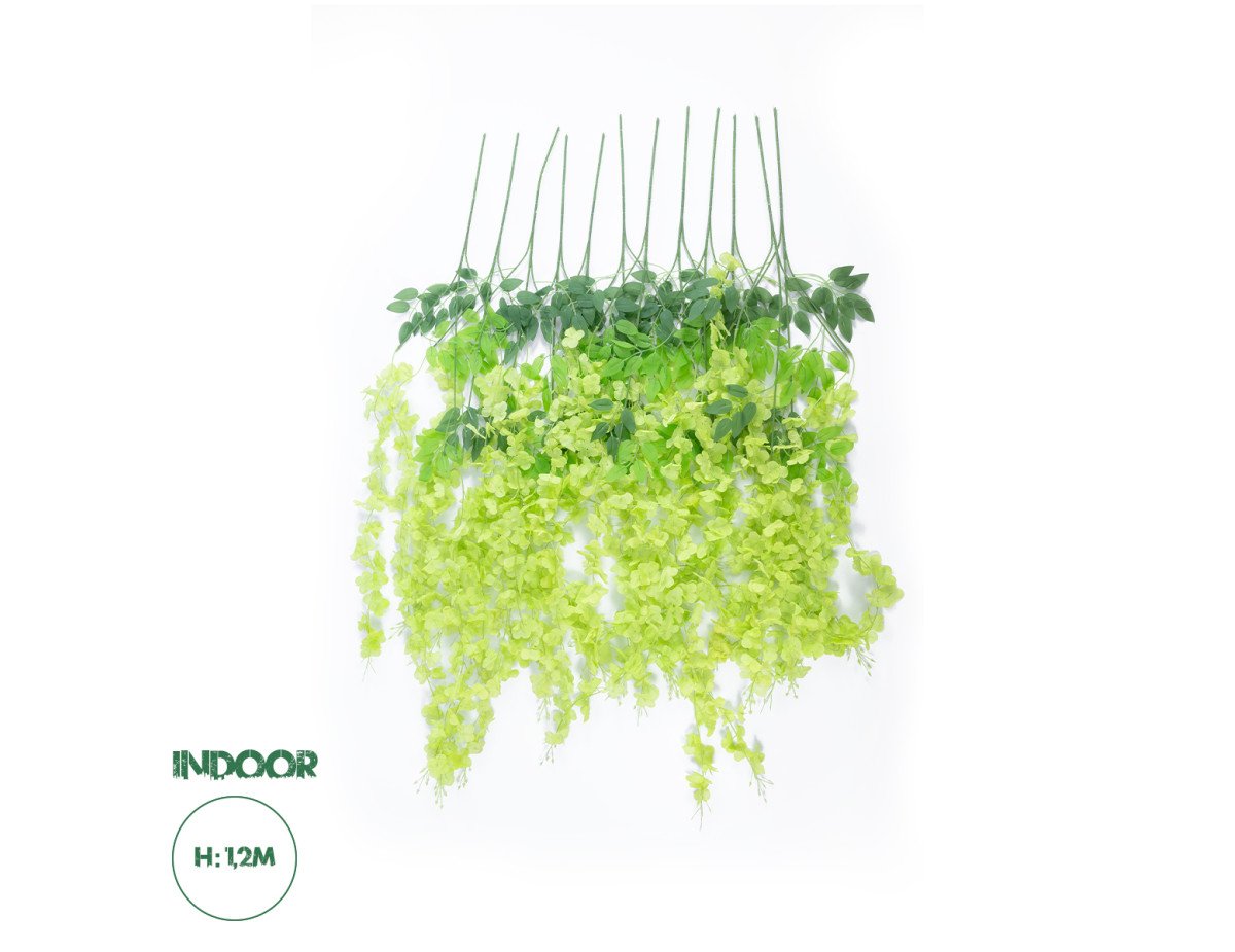 GloboStar® Artificial Garden GREEN WISTERIA FLOWER BRANCH 21514 Σετ 12 Τεχνητά Διακοσμητικά κλαδιά Βιστέριας Πράσινο Φ45 x Υ120cm